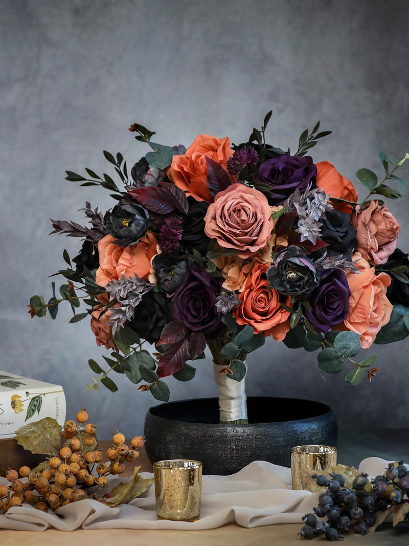 Dark Bold Color Bouquet, Silk flower, Dark Purple silk flower
