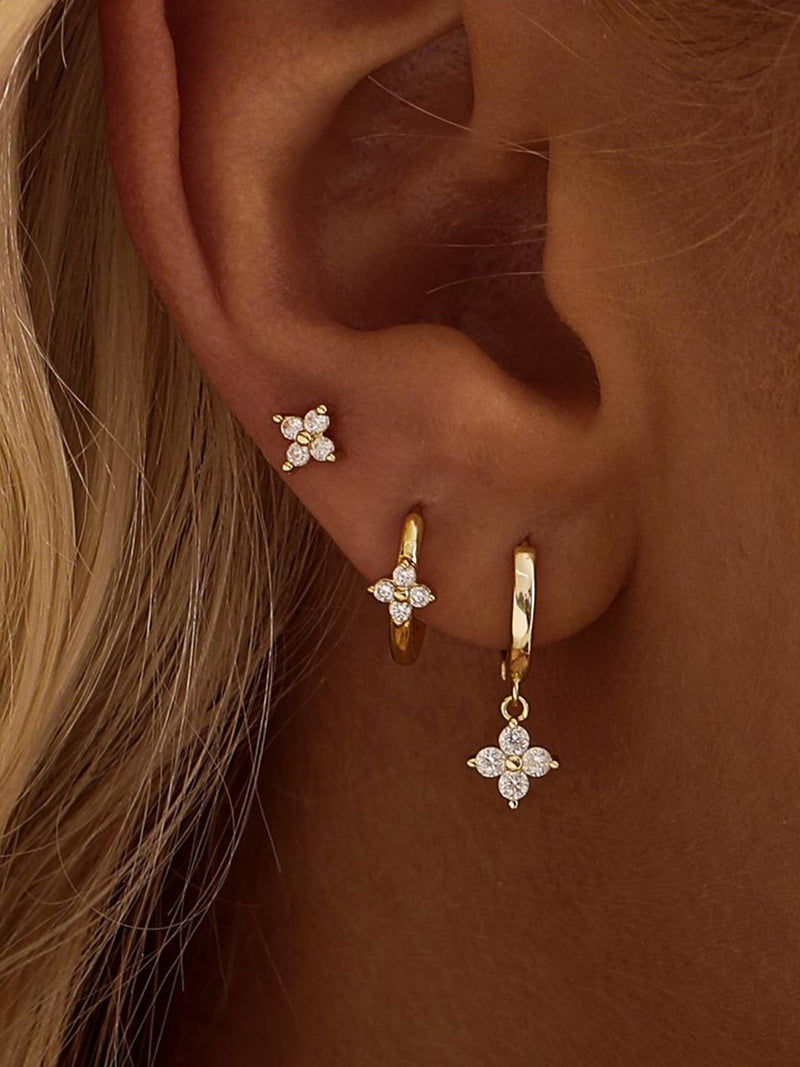 Dainty Flower Huggie Hoop Earrings Set, Floral Huggie Earrings, CZ Flower Hoop Set, Minimalist Bridesmaid Gift for Her,Birthday Gift for Mom birthday flower