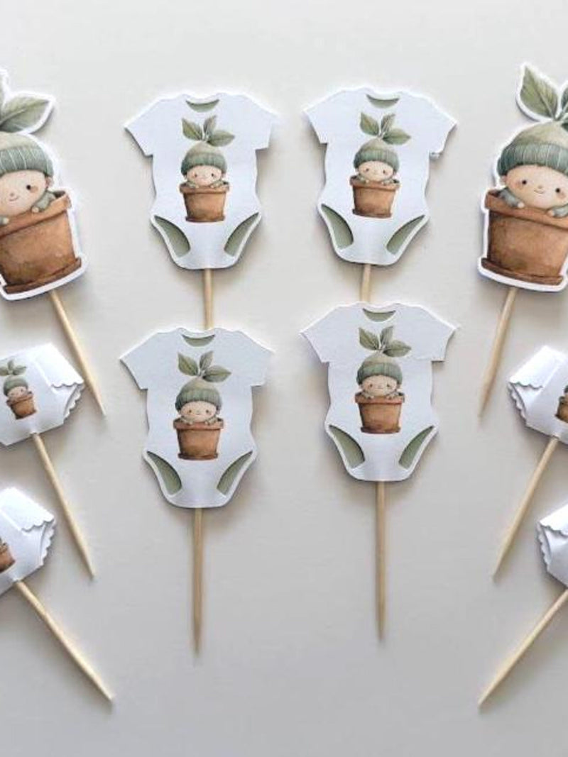 Little Sprout Cupcake Toppers, Locally Grown, Baby Sprout, Grown with Love, Watercolor Sprout, Baby Shower, Gender Reveal, Rustic, Vegetable flower spore