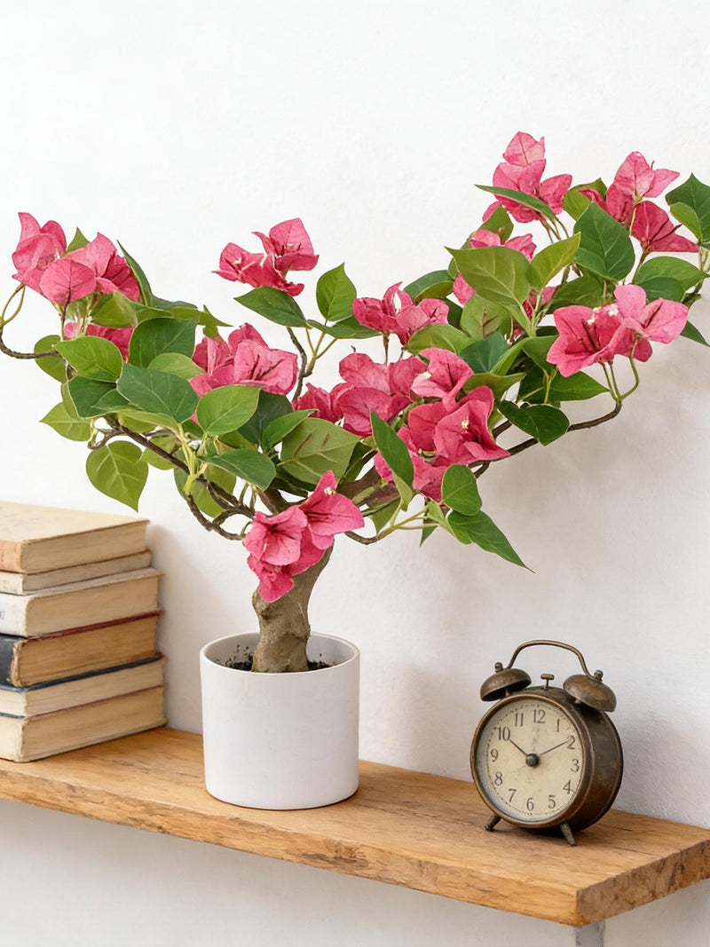 Artificial Bougainvillea Tree with Pink Blooms, 16" Potted Faux Plant faux plants