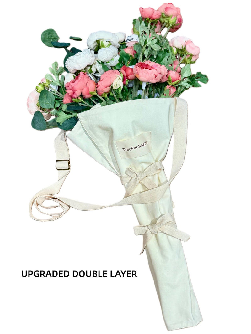 Upgraded Double Layer Canvas Flower Tote Bag | Adjustable Strap Bouquet Carrier for Florists | Reusable Professional Flower Bag FLOWER DELIVERY