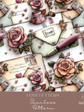 1x Vintage Love Letters Seamless Pattern, Romantic Rose Digital Paper, Shabby Chic Valentine Repeat Tile Fabric Sublimation Love Romance Flower