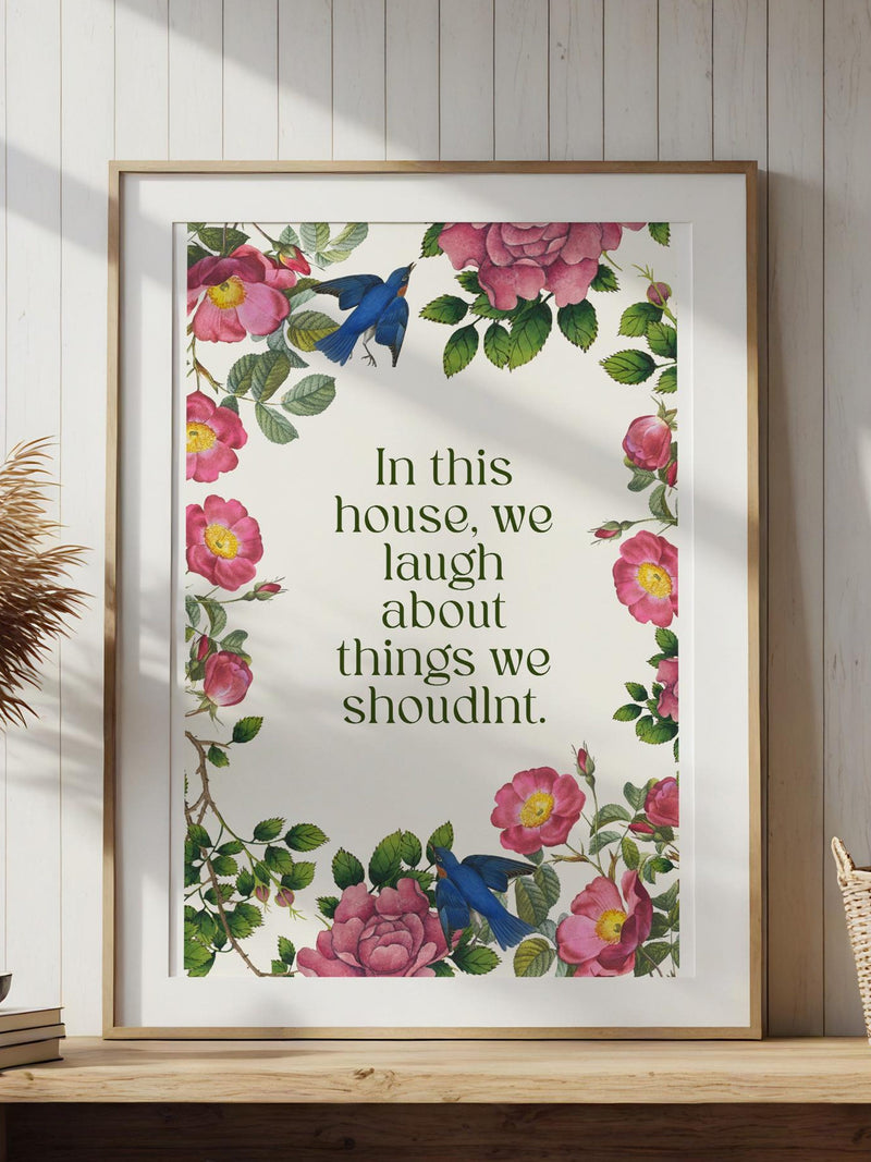 Funny House Rules Print | Floral Typography Wall Art (Digital Download) house warming flower