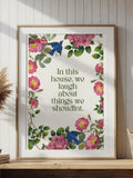 Funny House Rules Print | Floral Typography Wall Art (Digital Download) house warming flower