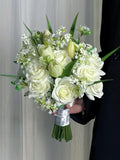 Elegant White Rose Bridal Bouquet, Minimalist Ivory Tulip Wedding Bouquet Bouquet