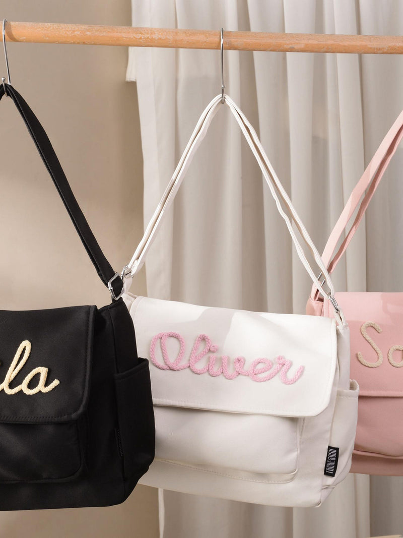 Custom Tote Bag With Name, Monogrammed Shoulder Bag, Retro Canvas Crossbody Purse, Messenger Bag, Gift for Her, Bridesmaid Gift Bag silk flower