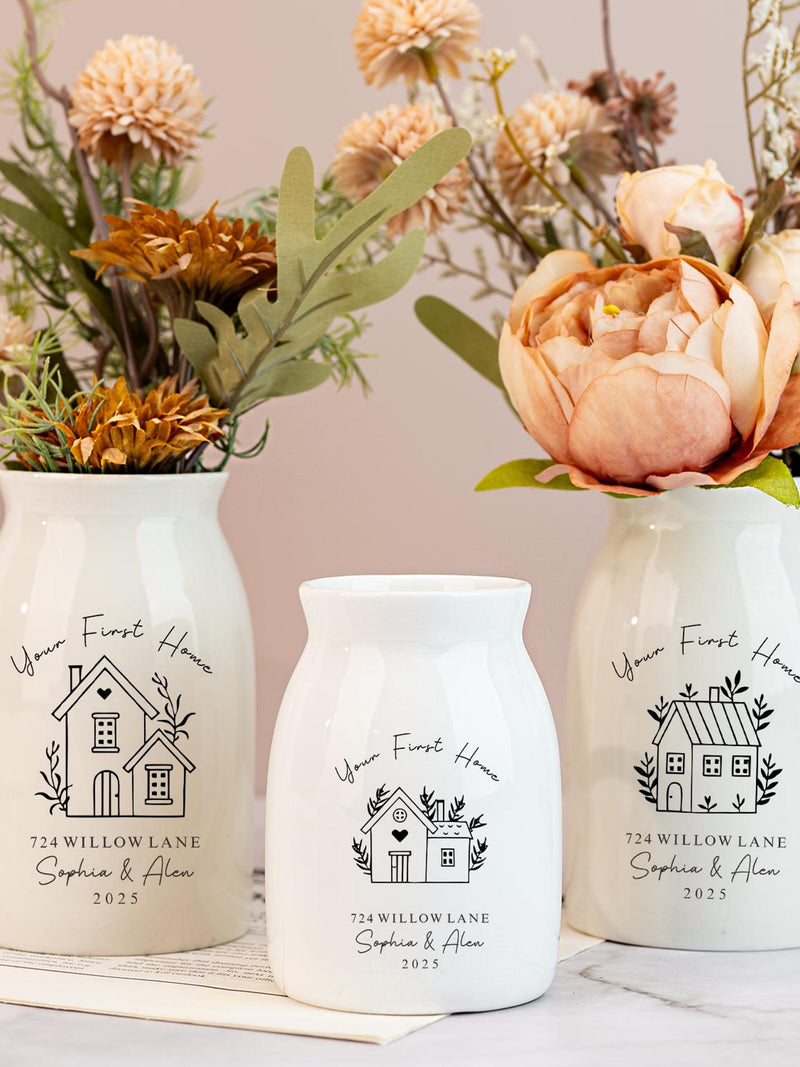 Personalized First Home Gift,Flower Vase for New Home Occasion,Housewarming Gift For Couple,Moving In Gift for Friend,New Home Owners Gift house warming flower