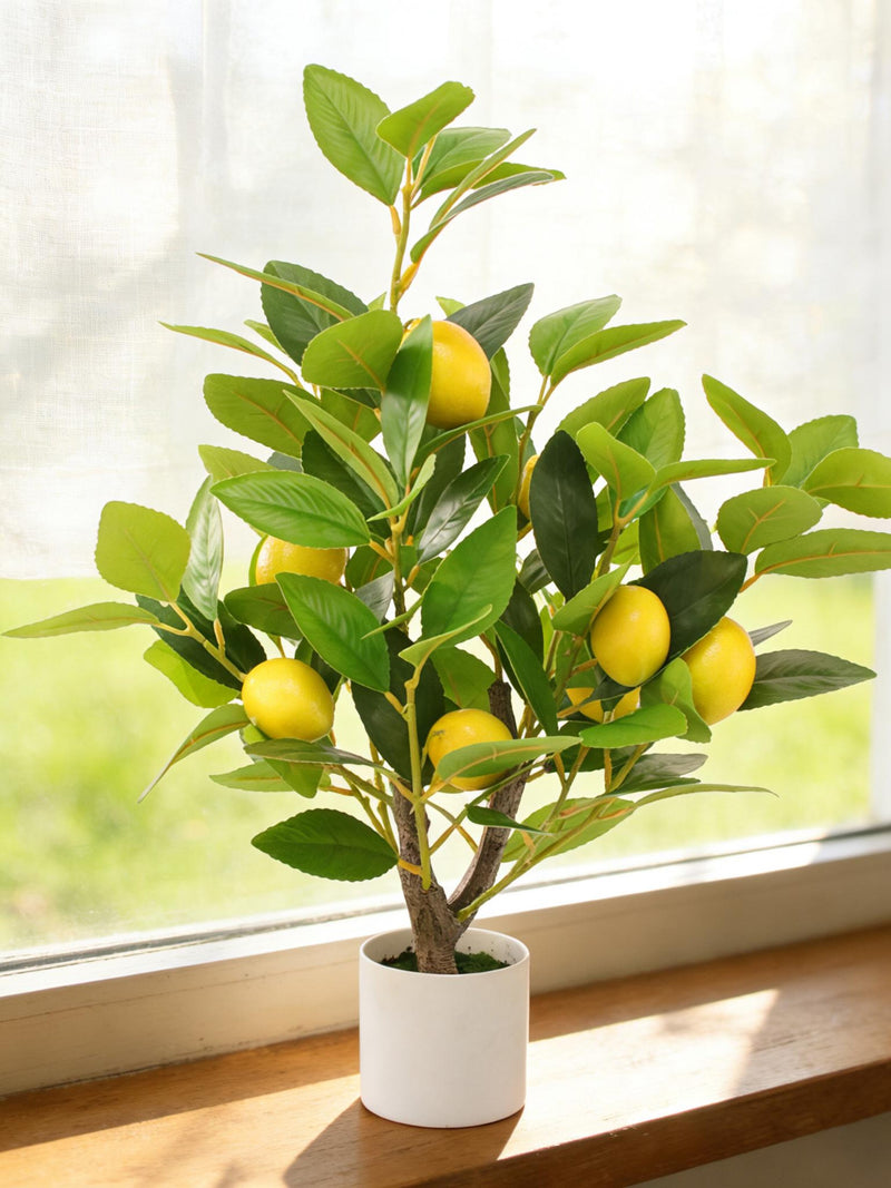 Faux Lemon Tree in White Pot, Artificial Potted Plant faux plants