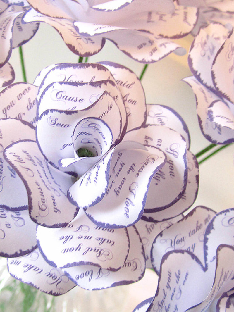 Paper Anniversary First Anniversary Gift Paper Roses Printed with First Song Your Song Purple White or Custom Wedding Colors Set of 12 ANNIVERSARY