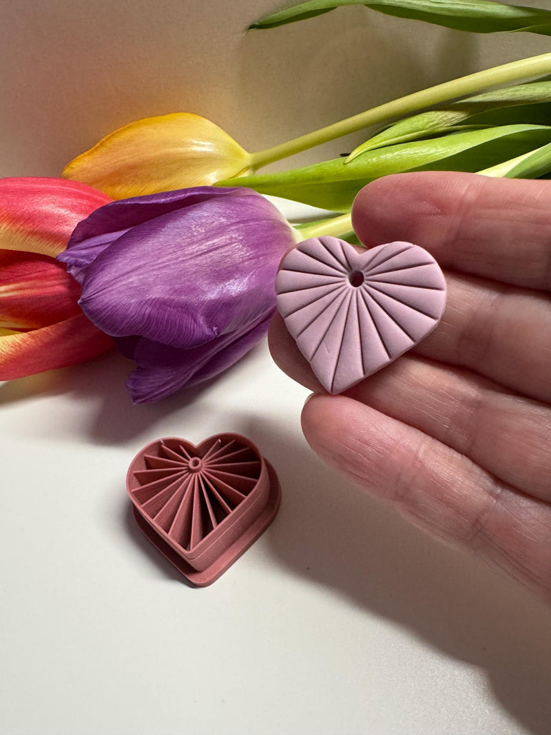 Lined Heart Clay Cutter | Polymer Clay Earring Cutter | Valentines | Romance | Fancy | Floral | Love | DIY Jewellery Making | CTR395 Love Romance Flower