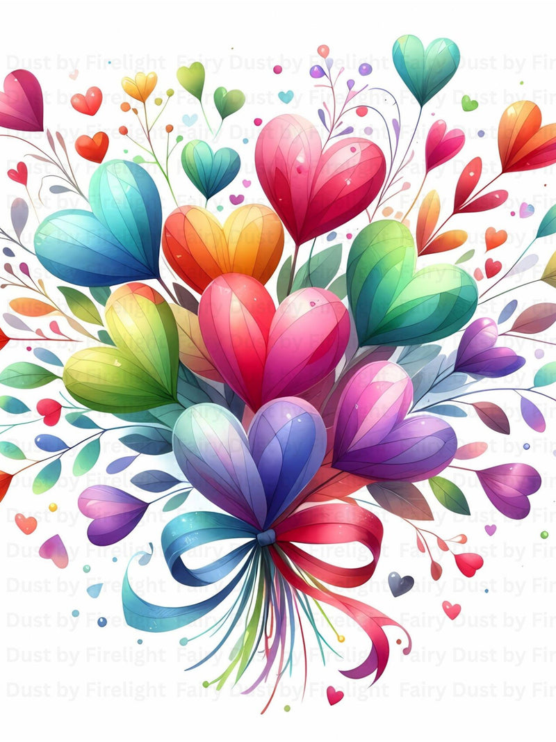 Rainbow Hearts Bouquet Clipart Set | Romance JPG | Rainbow Balloons l Anniversary Graphics (Instant Download) Love Romance Flower