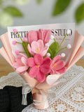 Crochet Pink Tulip Flowers Bouquet,Knit Rose,Tulip,Lily of the Valley Bouquet,Birthday,Anniversary,Valentine's Day Gifts For Girlfriend,Wife sympathy flower