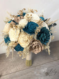 Wedding Bouquet, Bridal Bouquet, Sola Flower, Wedding Flower, Wooden Flower, Teal, Champagne, Rustic, Boho, Lily of Angeles wedding flower