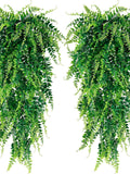 2 Pack Artificial Hanging Plants Fake Hanging Plant Faux Hanging Boston Ferns Fake Ivy Vines Greenery UV Resistant Plastic Plants faux plants