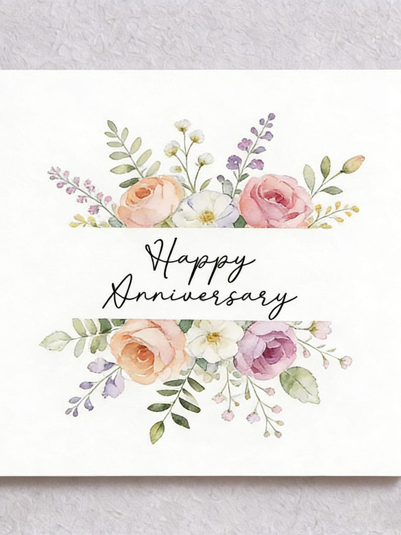 Watercolor Floral Anniversary Card: Romantic Blush Roses ANNIVERSARY