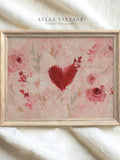 Abstract Valentine Floral Heart Painting Print, Pink Romantic Love Wall Art (Digital Download) Love Romance Flower