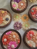 Handmade Daisy Soy Candle in Wooden Bowl | Floral Home Decor | Soy Wax Candles | Centerpiece | Colourful Candles house warming flower