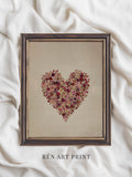 Vintage Floral Heart Print | Romantic Valentine Wall Art | Rose Heart Illustration | Neutral Love Digital Printable Love Romance Flower