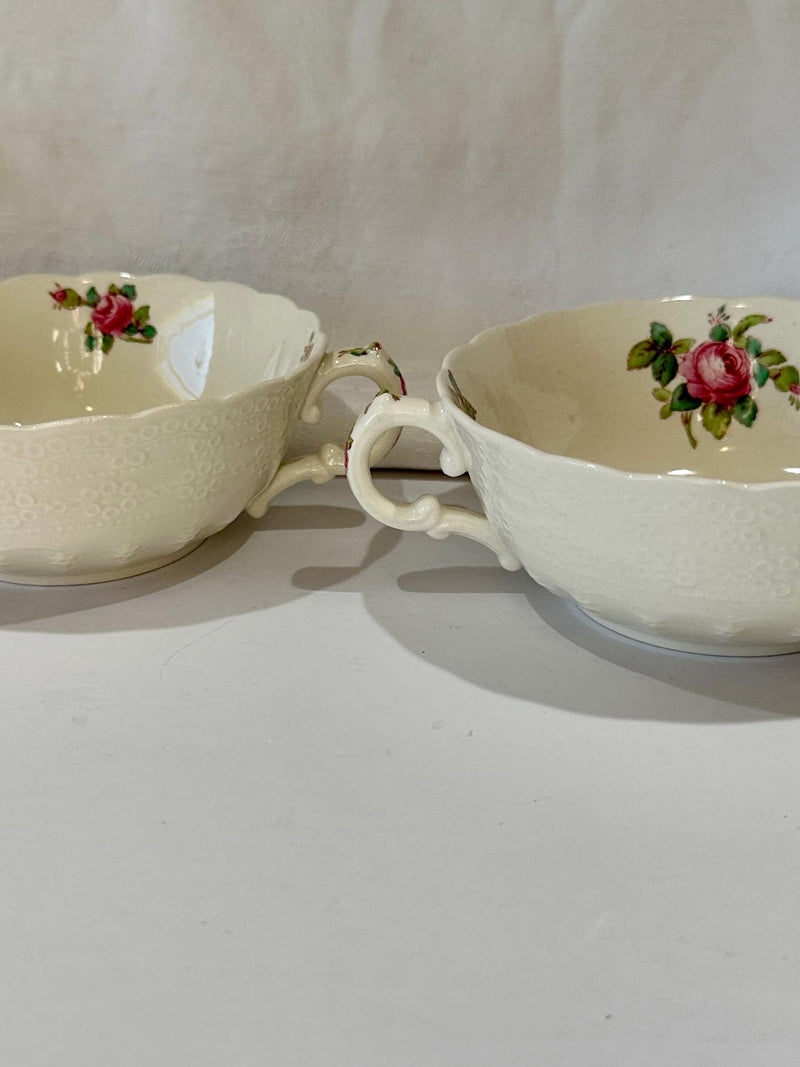Spode Billingsley Rose Cream Soup Bowls, Jewel Copeland Set of 2 flower spore