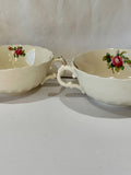 Spode Billingsley Rose Cream Soup Bowls, Jewel Copeland Set of 2 flower spore