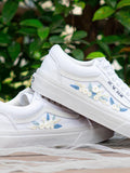 Custom Embroidered Vans Shoes: White and Blue Flower Wedding Sneakers, Gift for Her wedding flower