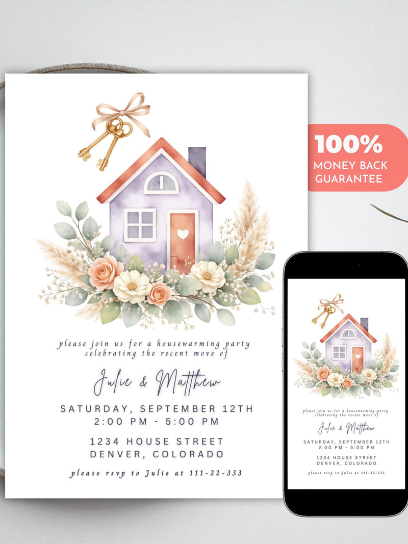 Housewarming Invitation Template | Watercolor Flowers house warming flower