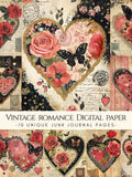 Shabby Hearts and Roses Digital Paper, Valentine Junk Journal Pages, Vintage Romance Ephemera Love Romance Flower