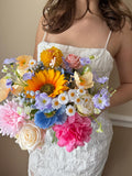 Sunflower Bridal Bouquet, Colorful Wildflowers Bouquet, Faux flowers summer wedding wedding flower