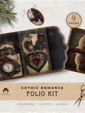 Gothic Romance Folio Kit, Printable Dark Valentine, Craft Supply, Romantic Ephemera, Junk Journal Folio, Valentines Day Love Romance Flower