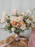 Peach Blossom - Peachy and Pink Wildflower, Daisies, Poppies, Hydrangeas Artificial Wedding Bridal Bouquet Bouquet