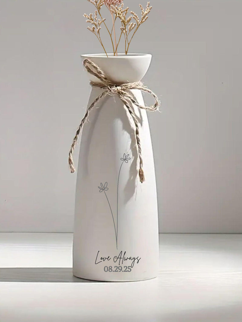 Personalized Flower Vase Engraved Wedding Vase Ceramic Home Decor Bridal Shower Vase Bridal to Be Centrepiece Farmhouse Flower Vase for Mom wedding flower