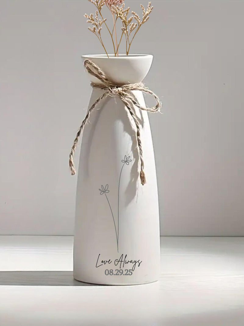 Personalized Flower Vase Engraved Wedding Vase Ceramic Home Decor Bridal Shower Vase Bridal to Be Centrepiece Farmhouse Flower Vase for Mom ANNIVERSARY