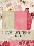 Love Letters Junk Journal Folio Kit, Romance, Pink, Red, Distressed Floral, Vintage Pockets, Scrapbook Embellishment, Ephemera, 8.5x11 JJ036 Love Romance Flower