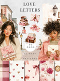Watercolor Valentines Day Clipart and Seamless Patterns Bundle | Romantic designs digital paper bundle | Love junk journal pages Love Romance Flower