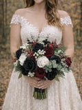 Black burgundy white bouquet, goth bride bouquet, burgundy white  black wedding bouquet Bouquet