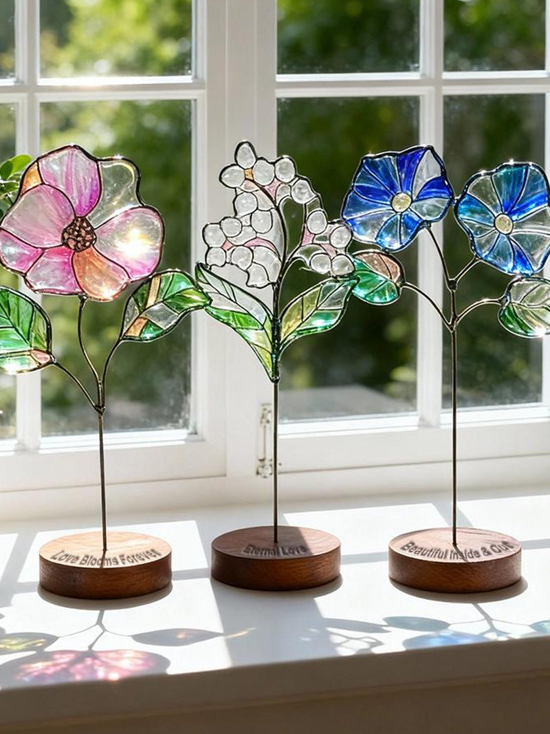 Stained Glass Birth Month Flower Stake | Unique Mother's Day Gift for Mom | Handcrafted Floral Suncatcher | Forever Bouquet Garden Decor ANNIVERSARY