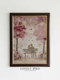 Valentines Day Couple Print, Romantic Pink Red Wall Decor, Love Romance Hearts Painting V108 Love Romance Flower