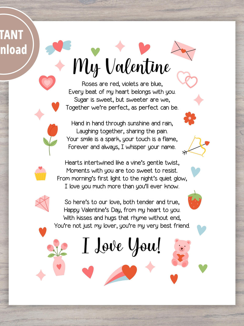 Valentine's Day Poem: Digital Download for Significant Other, Boyfriend, Girlfriend Poetry Gift Love Romance Flower
