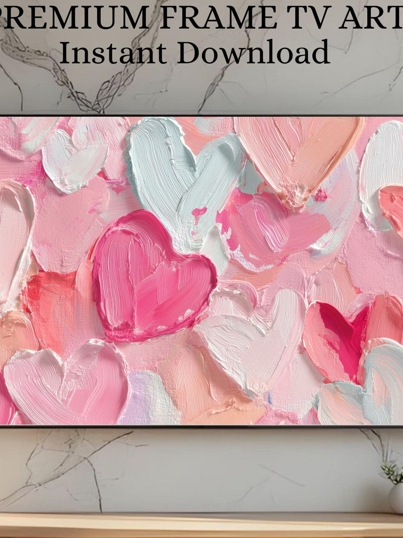 Romantic Pink Heart Textured Floral TV Frame Art, Pastel Flower Digital Wall Art, Valentine Love Artwork, Samsung Frame TV Art  084 Love Romance Flower