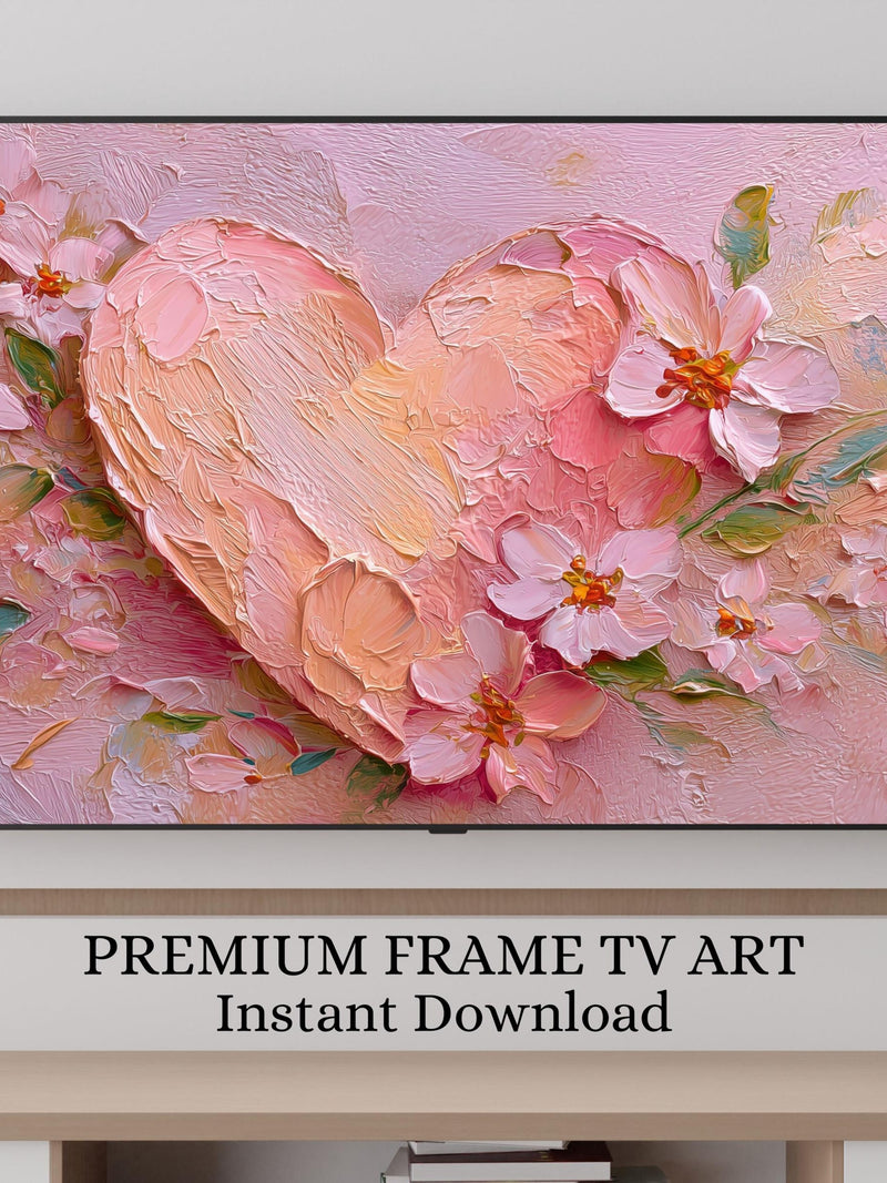 Romantic Pink Heart Floral TV Frame Art, Pastel Flower Digital Wall Art, Valentine Love Artwork, Samsung Frame TV Art, Cottagecore Decor 87 Love Romance Flower