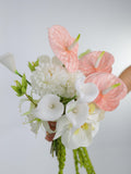 Modern Faux Calla Lily, Anthurium, Amaranthus, Orchid Wedding Bouquet, White Green Pink Bridal Flowers, Luxe Editorial Chic Silk Flowers Bouquet