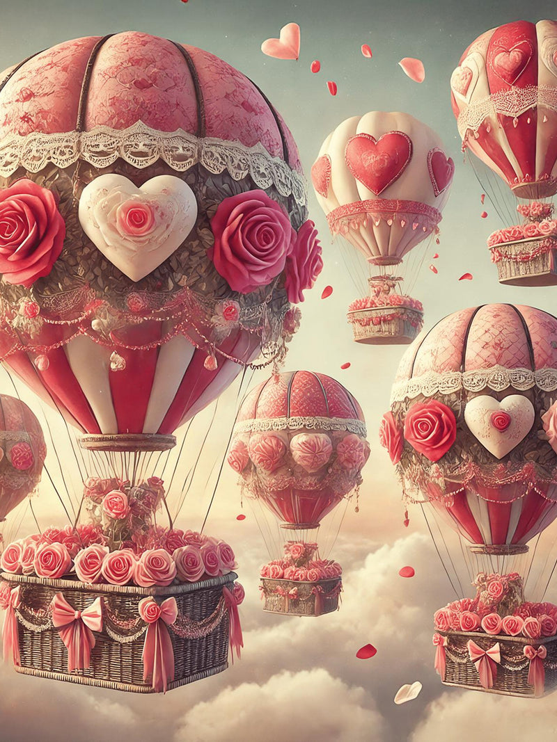 Printable Vintage Valentine Hot Air Balloons Romantic Love Art ValentineÕs Day Card Digital Download Love Romance Flower