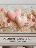 Romantic Pink and peach Hearts Floral TV decor, Modern Minimal Samsung TV Frame Art, Pastel Flower Art, Valentine Love Artwork 92 Love Romance Flower