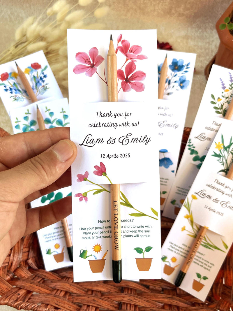 Personalized Seed Pencil Gift with Custom Card Ð Plantable Wooden Pencil Eco Friendly Favor seeds bulk