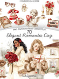 Watercolor Elegant Romantic Day Clipart, Valentines Day Stickers, Vintage Cottagecore, Love Story Scenes, Valentine Aesthetic PNG Love Romance Flower