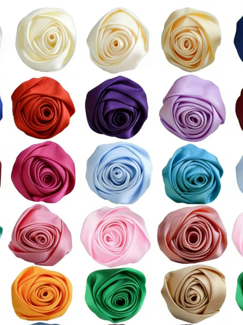 Assorted Satin Ribbon Rose Flowers Ð Craft Applique Embellishments Bundle (10 Pieces) silk flower