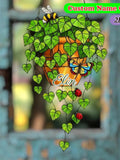 Boho Garden Faux Stained Glass Suncatcher, Hanging Heart Leaf Plant With Insects Acrylic Art faux plants