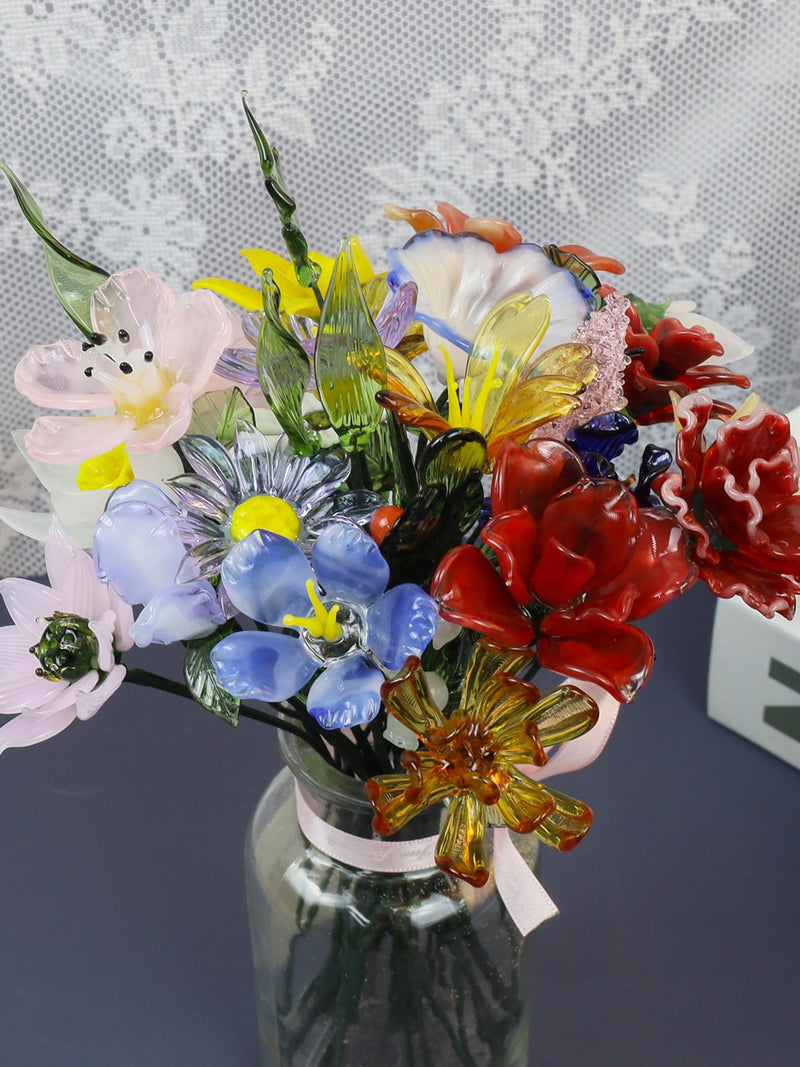 Glass Birth Month Flowers, Birth Flower Bouquet, Handmade Glass Flower Bouquet, Birthday Gift for Mom/Friends, Gift for Wedding ANNIVERSARY