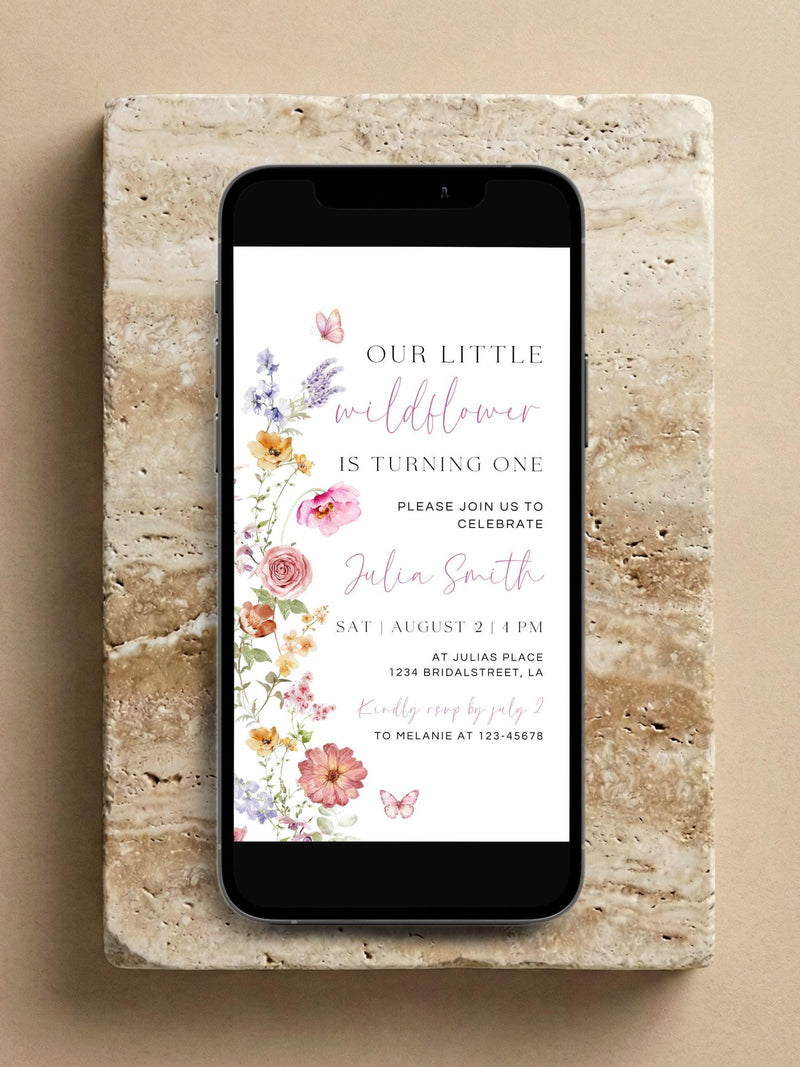Wildflower First Birthday Invitation: Editable Floral Template (Digital Download birthday flower