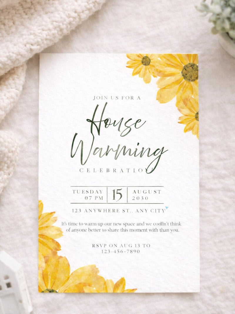 Sunflower Housewarming Invitation Template | House Warming Party Invite | Editable New Home Invitation | Instant Download house warming flower